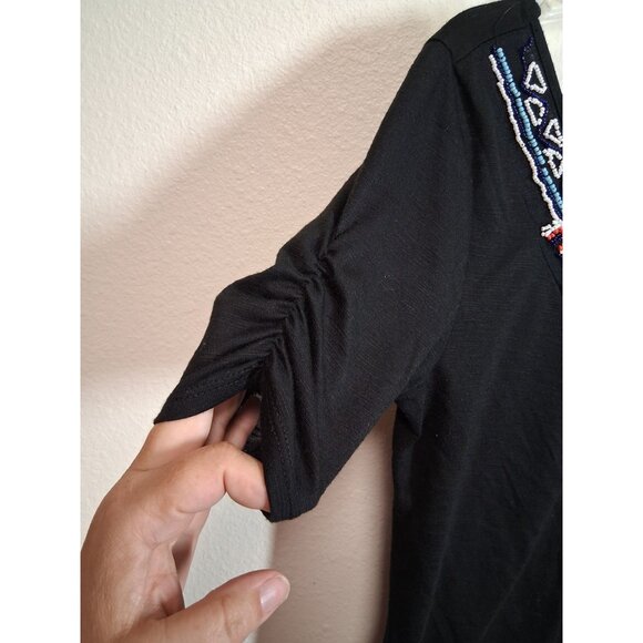 Daytrip Blouse Beaded Boho Tribal Embellished Y2K Casual Black Size Medium - Picture 4 of 5